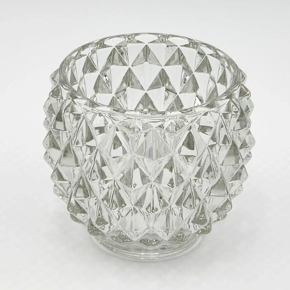 Vintage Clear Pressed Glass Diamond Pyramid Point Votive Ambient Candle Decor